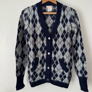 Vintage Angora Wool Argyle Cardigan